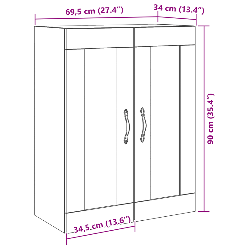 Casa si Gradina - Mobilier - Comode si corpuri - Comode - Dulap suspendat cu usi din sticla, lemn vechi, 69,5x34x90 cm - Infinity.ro