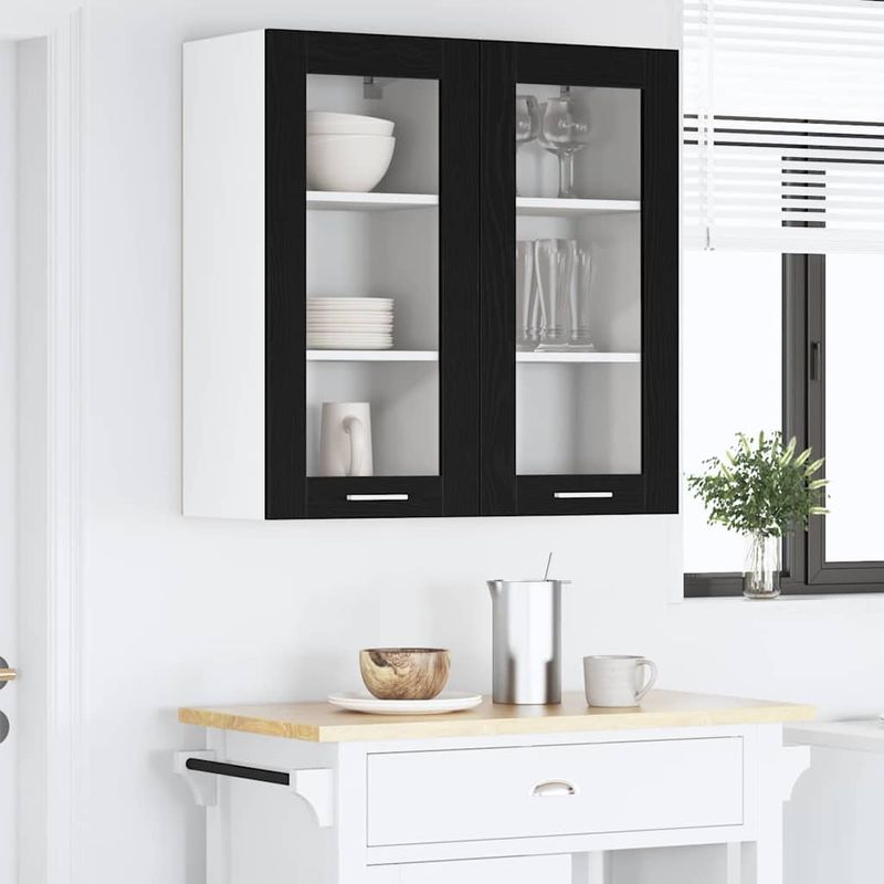 Casa si Gradina - Mobilier - Comode si corpuri - Corpuri bucatarie - Dulap suspendat Riga Stejar Negru 40 x 31 x 80 cm Lemn compozit - Infinity.ro