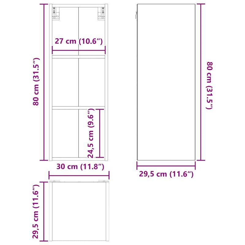 Casa si Gradina - Mobilier - Comode si corpuri - Corpuri bucatarie - Dulap suspendat cu raft Riga Stejar Negru 30 x 29,5 x 80 cm - Infinity.ro