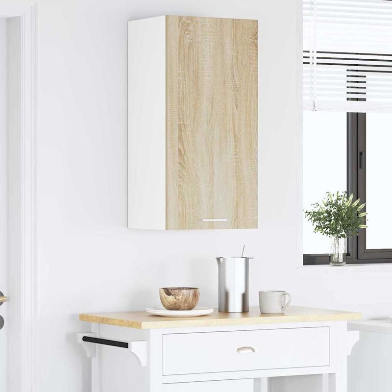 Casa si Gradina - Mobilier - Comode si corpuri - Corpuri bucatarie - Dulap suspendat Riga Stejar Sonoma si Alb 40 x 31 x 80 cm - Infinity.ro