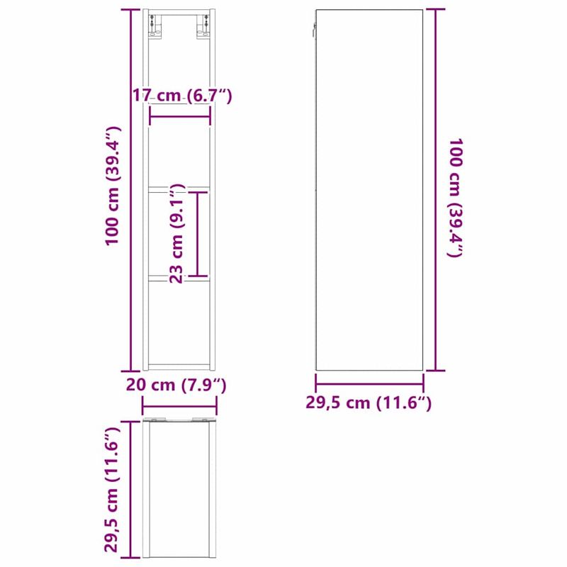 Casa si Gradina - Mobilier - Comode si corpuri - Corpuri bucatarie - Dulap suspendat cu raft Riga Gri Sonoma 20 x 29,5 x 100 cm - Infinity.ro