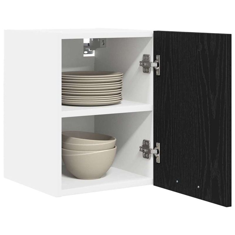 Casa si Gradina - Mobilier - Comode si corpuri - Corpuri bucatarie - Dulap suspendat cu usa Riga Stejar negru si Alb 30 x 31 x 40 cm - Infinity.ro