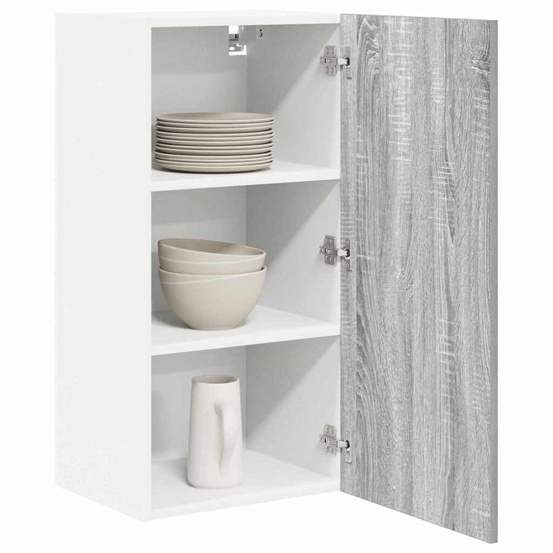 Casa si Gradina - Mobilier - Comode si corpuri - Corpuri bucatarie - Dulap suspendat cu raft Riga Gri Sonoma si Alb 40 x 31 x 80 cm - Infinity.ro