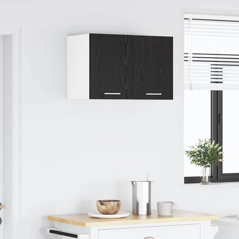 Casa si Gradina - Mobilier - Comode si corpuri - Corpuri bucatarie - Dulap suspendat cu usa Riga Stejar negru si Alb 30 x 31 x 40 cm - Infinity.ro