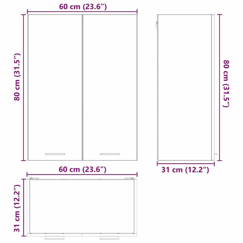 Casa si Gradina - Mobilier - Comode si corpuri - Corpuri bucatarie - Dulap suspendat cu raft Riga Gri din beton 60 x 31 x 80 cm - Infinity.ro