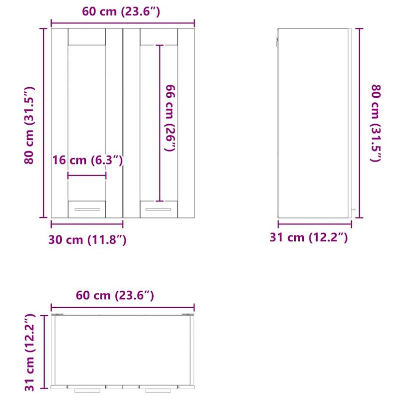 Casa si Gradina - Mobilier - Comode si corpuri - Corpuri bucatarie - Dulap suspendat cu raft Riga Gri din beton 60 x 31 x 80 cm - Infinity.ro