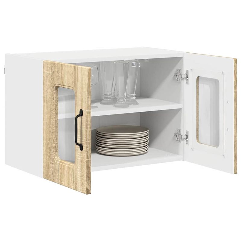 Casa si Gradina - Mobilier - Comode si corpuri - Corpuri bucatarie - Dulap suspendat de bucatarie cu raft cu usa 2 pcs Stejar Sonoma - Infinity.ro