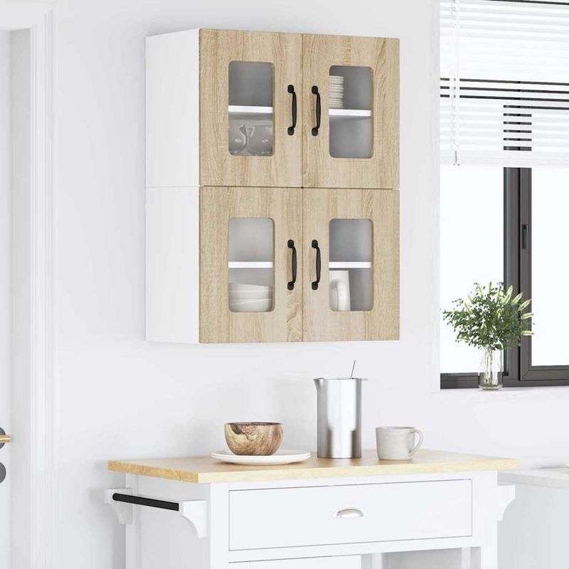 Casa si Gradina - Mobilier - Comode si corpuri - Corpuri bucatarie - Dulap suspendat de bucatarie cu raft cu usa 2 pcs Stejar Sonoma - Infinity.ro