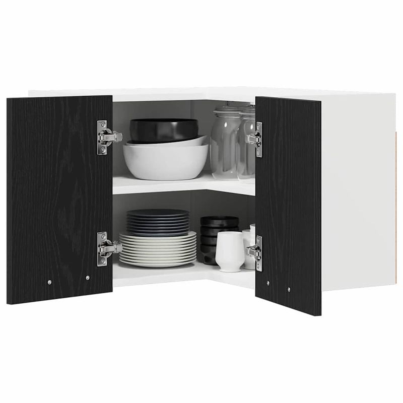 Casa si Gradina - Mobilier - Comode si corpuri - Corpuri bucatarie - Dulap suspendat Riga Stejar negru si Alb 57 x 57 x 40 cm - Infinity.ro