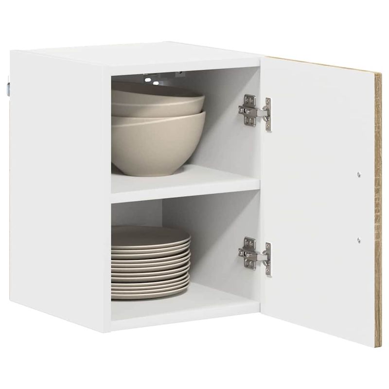 Casa si Gradina - Mobilier - Comode si corpuri - Corpuri bucatarie - Dulap suspendat de bucatarie cu raft cu usa 2 pcs Stejar Sonoma - Infinity.ro