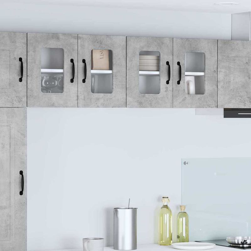 Casa si Gradina - Mobilier - Comode si corpuri - Corpuri bucatarie - Dulap suspendat de bucatarie cu raft cu usa 2 pcs Gri din beton - Infinity.ro