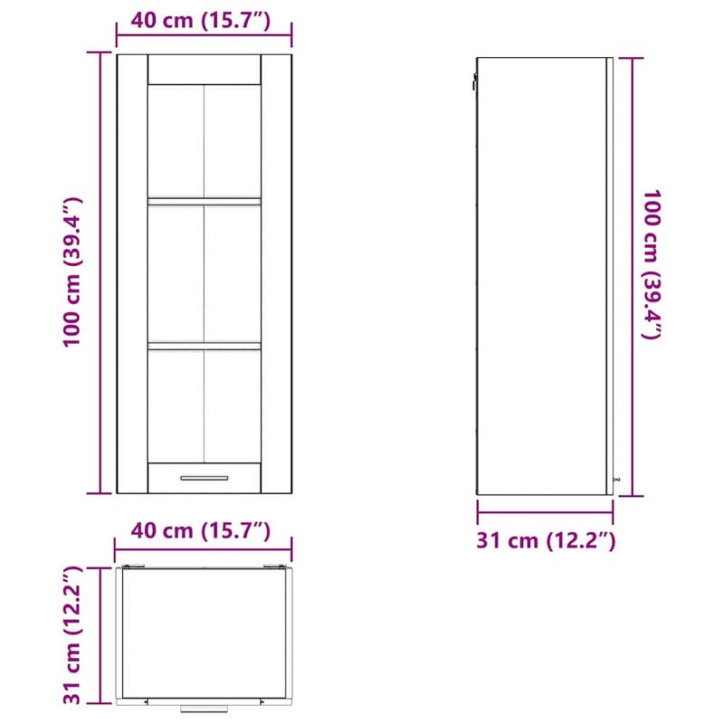Casa si Gradina - Mobilier - Comode si corpuri - Corpuri bucatarie - Dulap suspendat cu raft Riga Stejar Negru 40 x 31 x 100 cm - Infinity.ro