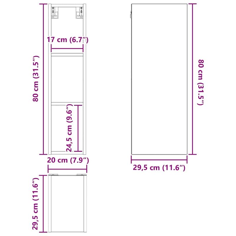 Casa si Gradina - Mobilier - Comode si corpuri - Corpuri bucatarie - Dulap suspendat Riga Gri Sonoma 20 x 29,5 x 80 cm Lemn compozit - Infinity.ro