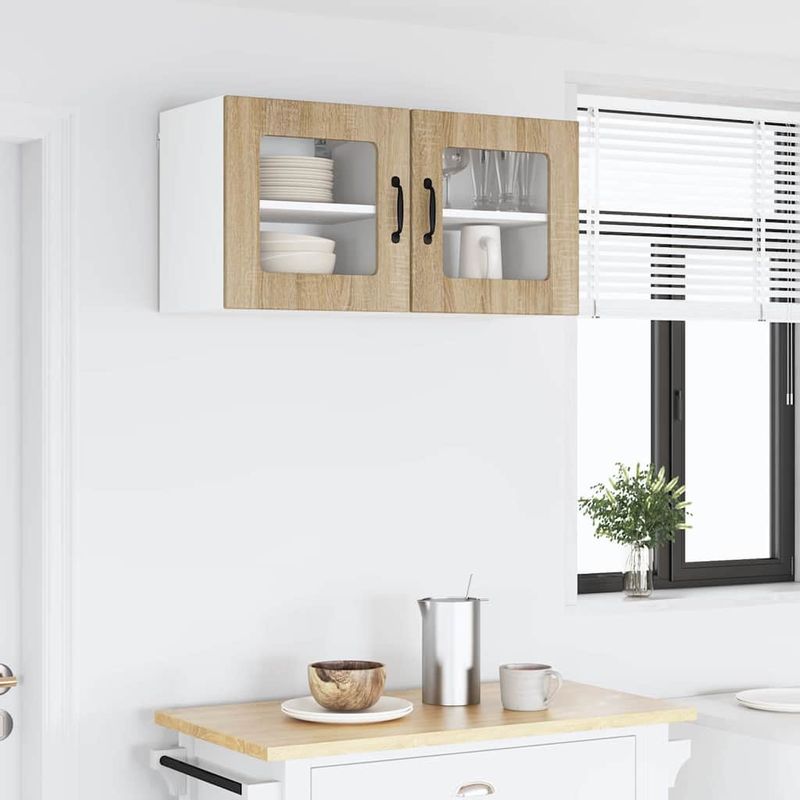 Casa si Gradina - Mobilier - Comode si corpuri - Corpuri bucatarie - Dulap suspendat de bucatarie cu raft 2 pcs Stejar Sonoma - Infinity.ro