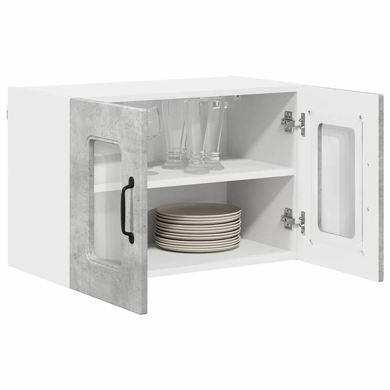 Casa si Gradina - Mobilier - Comode si corpuri - Corpuri bucatarie - Dulap suspendat de bucatarie cu raft cu usa 2 pcs Gri din beton - Infinity.ro