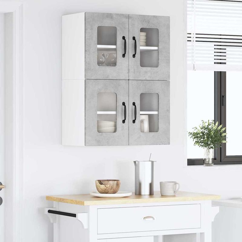 Casa si Gradina - Mobilier - Comode si corpuri - Corpuri bucatarie - Dulap suspendat de bucatarie cu raft cu usa 2 pcs Gri din beton - Infinity.ro