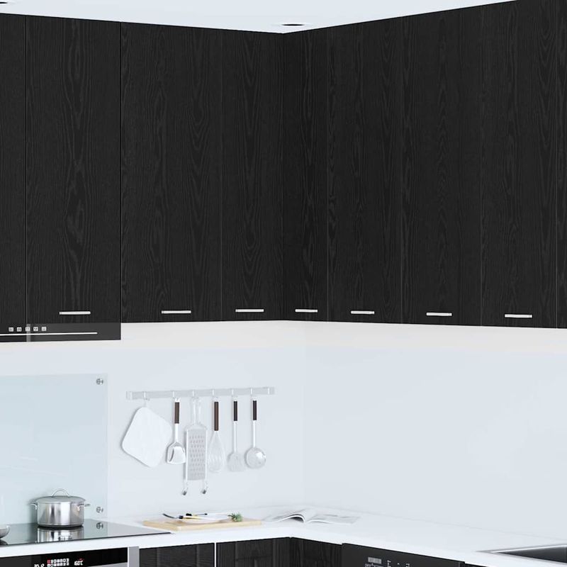 Casa si Gradina - Mobilier - Comode si corpuri - Corpuri bucatarie - Dulap suspendat Riga Stejar negru si Alb 57 x 57 x 100 cm - Infinity.ro