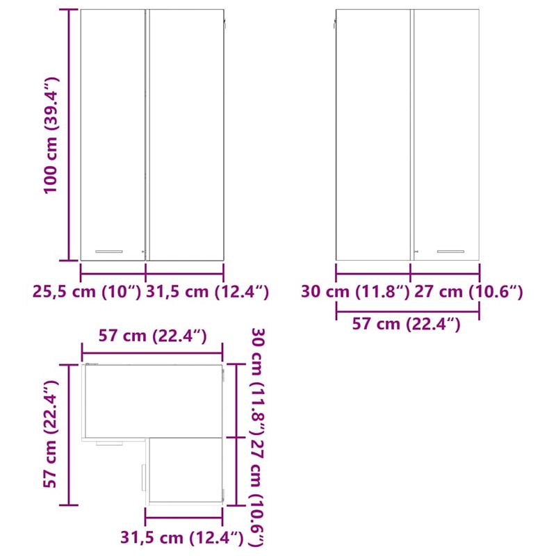 Casa si Gradina - Mobilier - Comode si corpuri - Corpuri bucatarie - Dulap suspendat Riga Stejar negru si Alb 57 x 57 x 100 cm - Infinity.ro