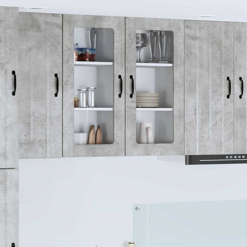 Casa si Gradina - Mobilier - Comode si corpuri - Corpuri bucatarie - Dulap suspendat de bucatarie cu raft 2 pcs Gri din beton - Infinity.ro