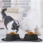 Petshop - Accesorii petshop - Castroane si adapatori - Set 2 boluri pentru caini si pisici, inox & silicon, anti-alunecare, protejeaza pardoseala, usor de curatat, Negru-Gri - Infinity.ro