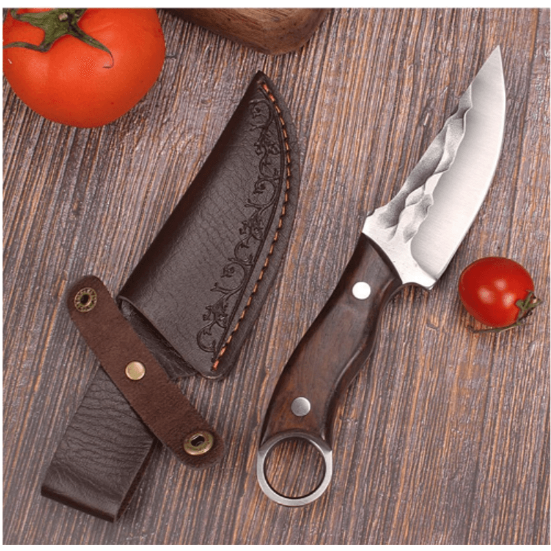 Sport si Outdoor - Camping - Cutite, bricege si accesorii - Cutit Outdoor, 21 cm, Otel inoxidabil, Teaca protectie, Maner Antiaderent Ergonomic din lemn, Lama Ascutita si Durabila - Infinity.ro