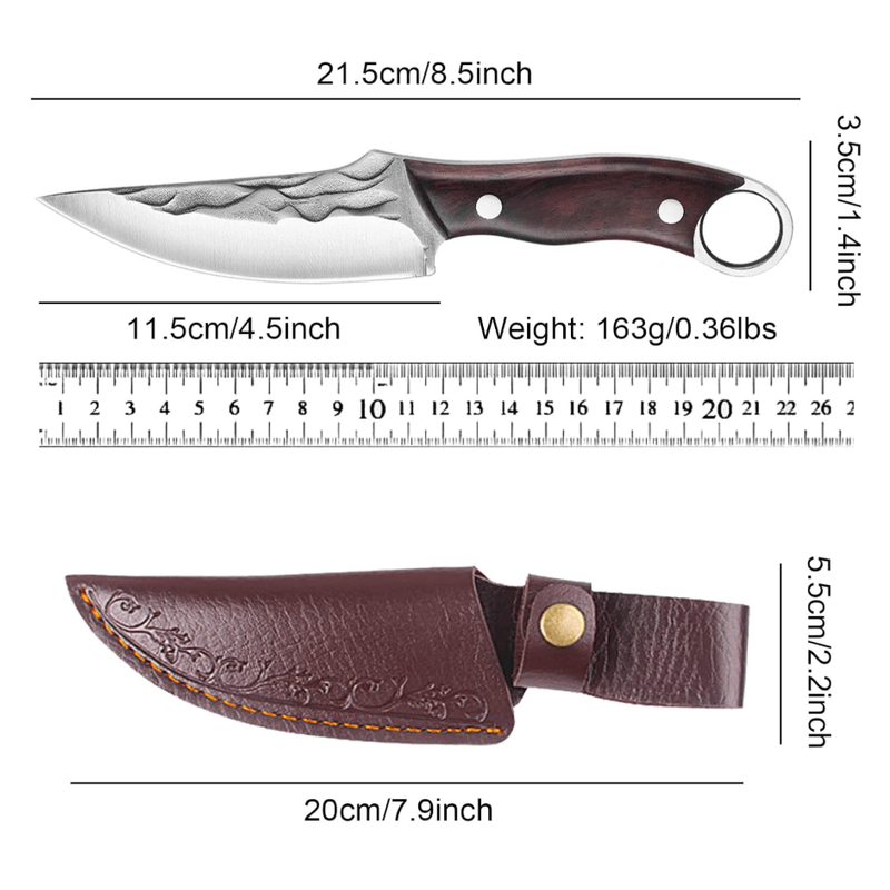 Sport si Outdoor - Camping - Cutite, bricege si accesorii - Cutit Outdoor, 21 cm, Otel inoxidabil, Teaca protectie, Maner Antiaderent Ergonomic din lemn, Lama Ascutita si Durabila - Infinity.ro