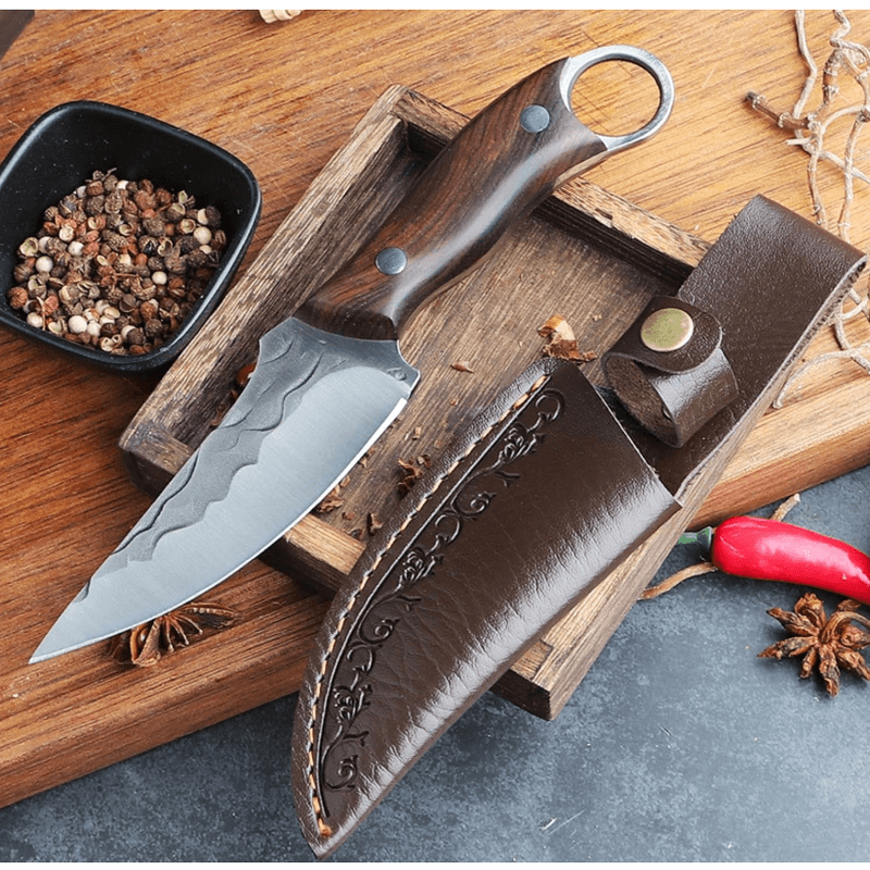 Sport si Outdoor - Camping - Cutite, bricege si accesorii - Cutit Outdoor, 21 cm, Otel inoxidabil, Teaca protectie, Maner Antiaderent Ergonomic din lemn, Lama Ascutita si Durabila - Infinity.ro