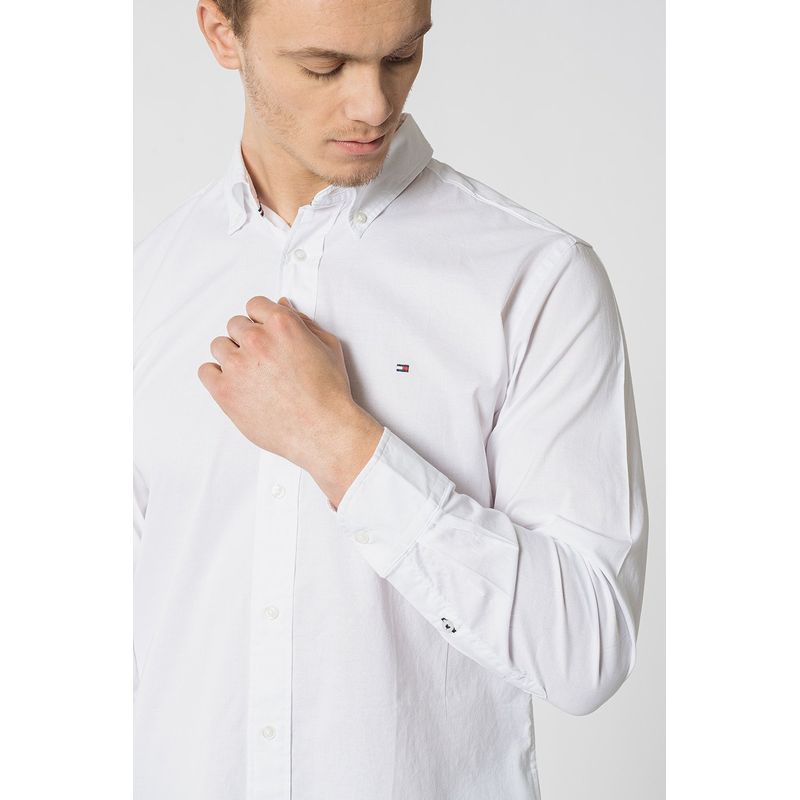 Fashion, accesorii si bijuterii - Barbati - Imbracaminte - Camasi barbati - Camasa Tommy Hilfiger Core Flex Poplin MW0MW25035 2XL INTL Alb optic - Infinity.ro