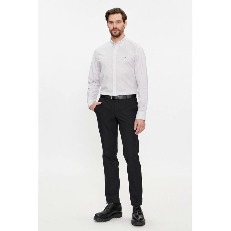 Fashion, accesorii si bijuterii - Barbati - Imbracaminte - Camasi barbati - Camasa Tommy Hilfiger Flex Fitted cu imprimeu micro 2XL INTL Alb | Bleumarin - Infinity.ro
