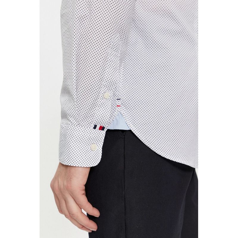 Fashion, accesorii si bijuterii - Barbati - Imbracaminte - Camasi barbati - Camasa Tommy Hilfiger Flex Fitted cu imprimeu micro 2XL INTL Alb | Bleumarin - Infinity.ro