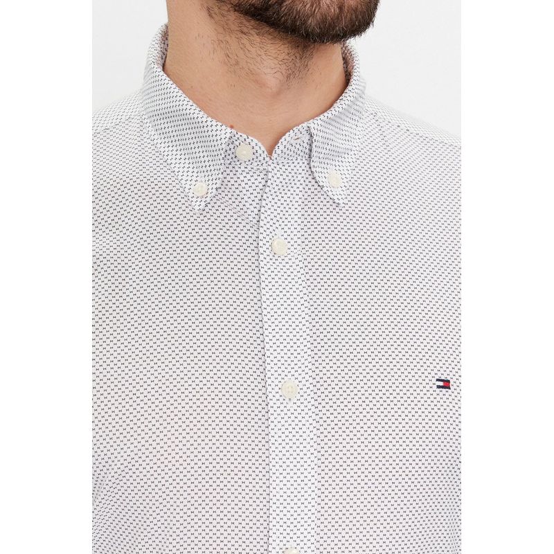 Fashion, accesorii si bijuterii - Barbati - Imbracaminte - Camasi barbati - Camasa Tommy Hilfiger Flex Fitted cu imprimeu micro 2XL INTL Alb | Bleumarin - Infinity.ro
