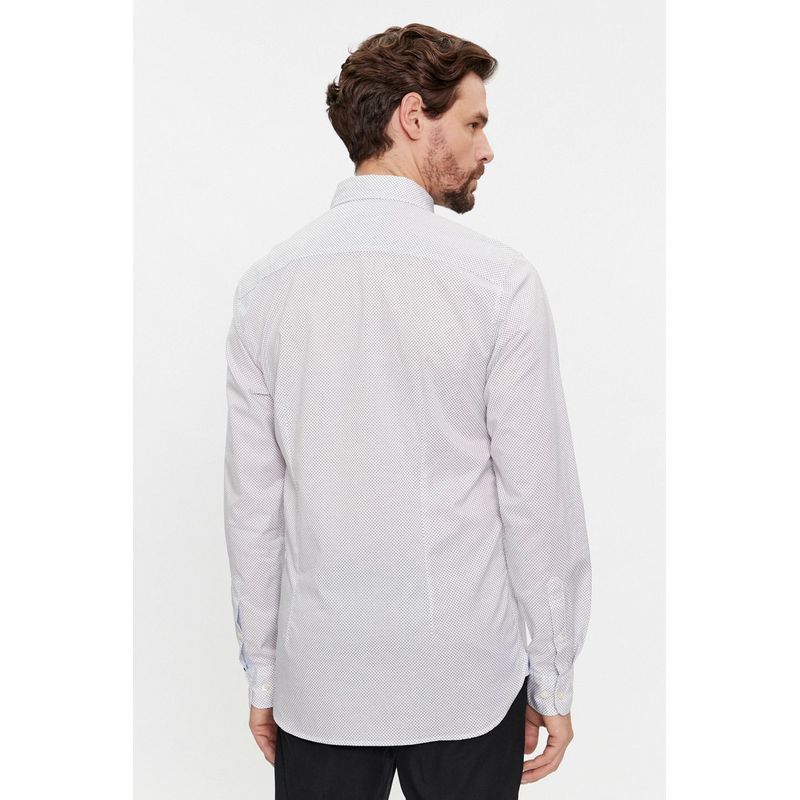 Fashion, accesorii si bijuterii - Barbati - Imbracaminte - Camasi barbati - Camasa Tommy Hilfiger Flex Fitted cu imprimeu micro 2XL INTL Alb | Bleumarin - Infinity.ro