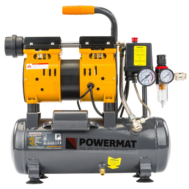 Casa si Gradina - Electrice - Echipamente electrice - Compresoare - Compresor fara ulei 6L, 8 bar, 230V, PM-KBO-6T, Powermat, PM1282 - Infinity.ro