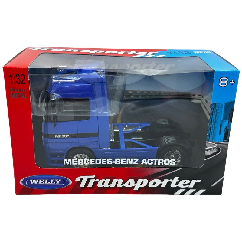 Jucarii, Copii si Bebe - Jucarii si jocuri - Vehicule si jucarii cu telecomanda - Masinute - Macheta cap tractor Mercedes Actros 1857 albastru 4x2 1/32 Welly - Infinity.ro