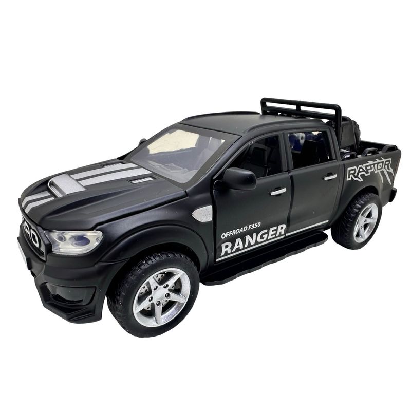 Jucarii, Copii si Bebe - Jucarii si jocuri - Vehicule si jucarii cu telecomanda - Masinute - Macheta Ford Ranger Raptor 1:32 neagra replica metal lumini si sunete usi deschise bena functionala - Infinity.ro
