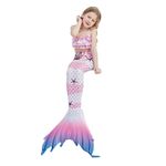 Fashion, accesorii si bijuterii - Copii - Lenjerie si pijamale copii - Costume de baie copii - Set 4 piese costum de baie Sirena Ariel, Roz/Alb, Include coada, inotatoare, top si slip - THK® - 120 cm - 5-6 ani - Infinity.ro