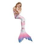 Fashion, accesorii si bijuterii - Copii - Lenjerie si pijamale copii - Costume de baie copii - Set 4 piese costum de baie Sirena Ariel, Roz/Alb, Include coada, inotatoare, top si slip - THK® - 120 cm - 5-6 ani - Infinity.ro