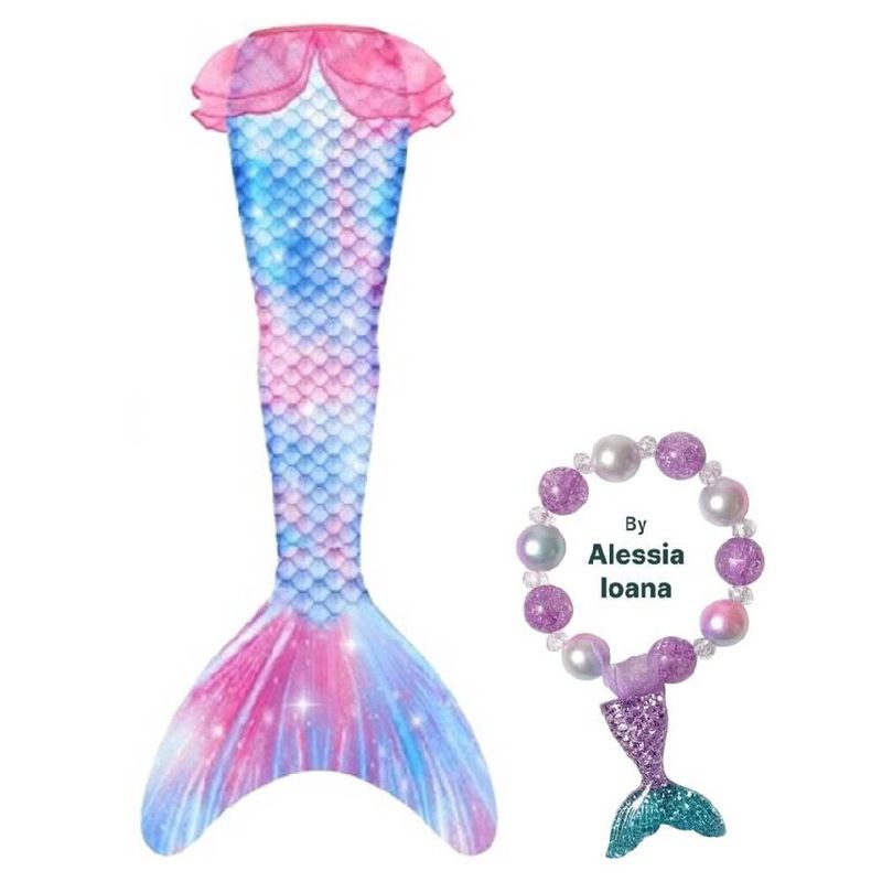 Jucarii, Copii si Bebe - Jucarii si jocuri - Jucarii de rol - Masti si costume copii - Coada de Sirena THK®, Roz/Mov cu bratara HandMade by Alessia Ioana - 150 cm - 11 ani + · · · - Infinity.ro