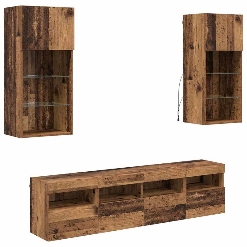 Casa si Gradina - Mobilier - Comode si corpuri - Comode - Unitati TV de perete cu LED 5 pcs Lemn Vechi 40,5 x 30 x 90 cm - Infinity.ro