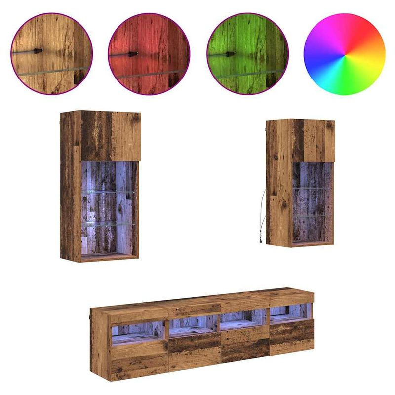 Casa si Gradina - Mobilier - Comode si corpuri - Comode - Unitati TV de perete cu LED 5 pcs Lemn Vechi 40,5 x 30 x 90 cm - Infinity.ro