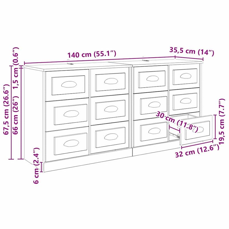 Casa si Gradina - Mobilier - Comode si corpuri - Comode - Bufeturi 2 pcs Stejar Negru 70 x 35,5 x 67,5 cm Lemn compozit - Infinity.ro