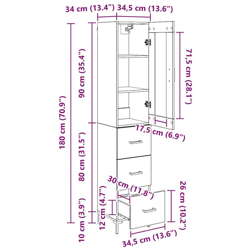 Casa si Gradina - Mobilier - Comode si corpuri - Comode - Bufet cu sertar Lemn Vechi 34,5 x 34 x 180 cm Lemn compozit - Infinity.ro