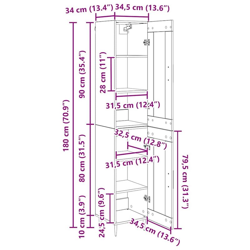 Casa si Gradina - Mobilier - Comode si corpuri - Corpuri bucatarie - Bufet Lemn Vechi 34,5 x 34 x 180 cm Lemn compozit - Infinity.ro