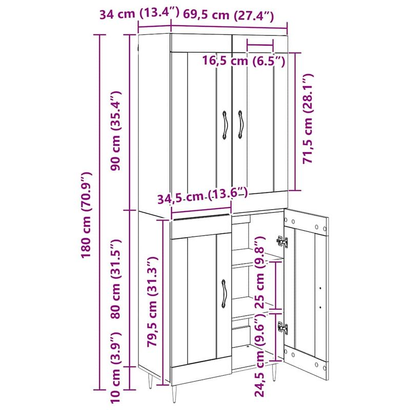 Casa si Gradina - Mobilier - Comode si corpuri - Corpuri bucatarie - Bufet Lemn Vechi 69,5 x 34 x 180 cm Lemn compozit - Infinity.ro