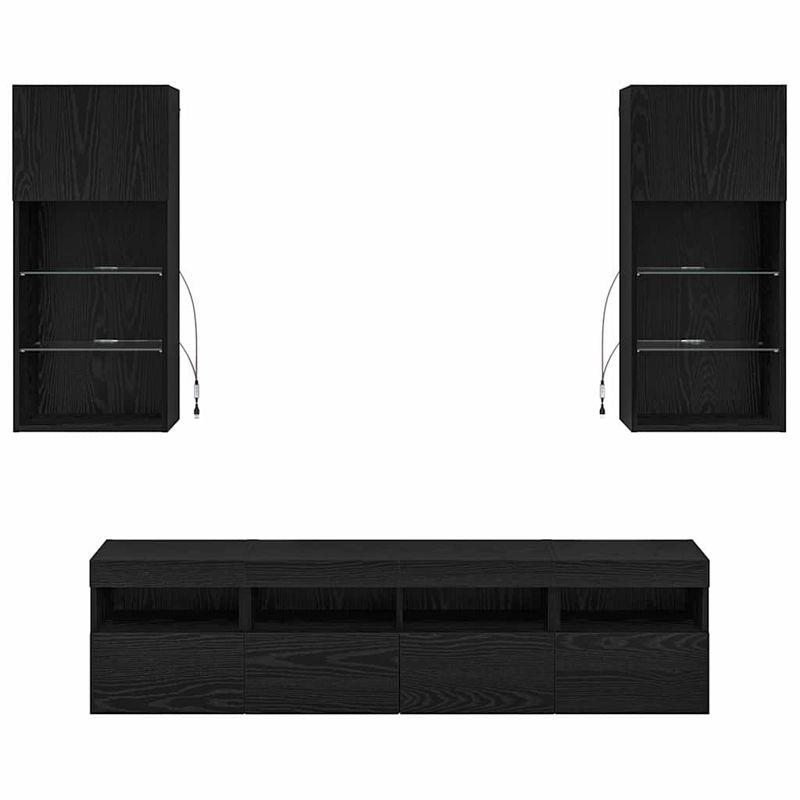 Casa si Gradina - Mobilier - Comode si corpuri - Comode - Unitati TV de perete cu LED 5 pcs Stejar Negru - Infinity.ro