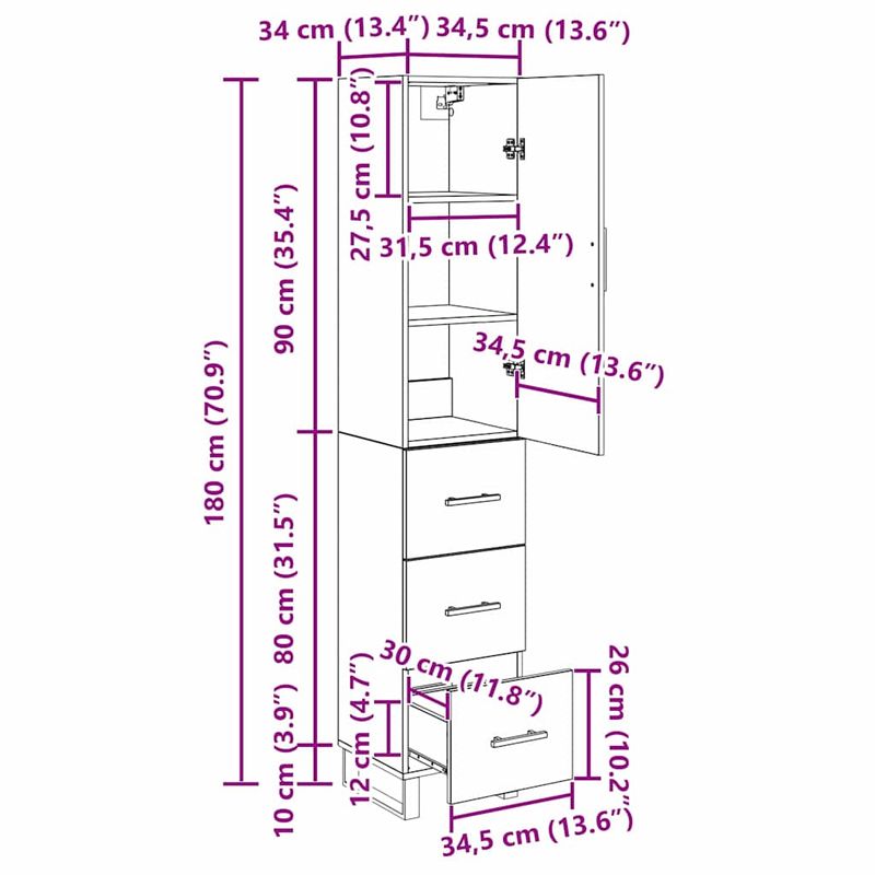 Casa si Gradina - Mobilier - Comode si corpuri - Corpuri bucatarie - Bufet cu sertar Stejar Negru 34,5 x 34 x 180 cm Lemn compozit - Infinity.ro
