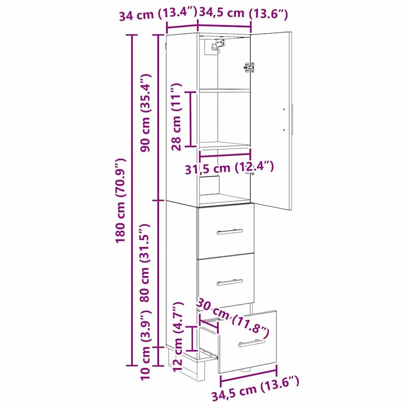 Casa si Gradina - Mobilier - Comode si corpuri - Corpuri bucatarie - Bufet cu sertar Lemn Vechi 34,5 x 34 x 180 cm Lemn compozit - Infinity.ro