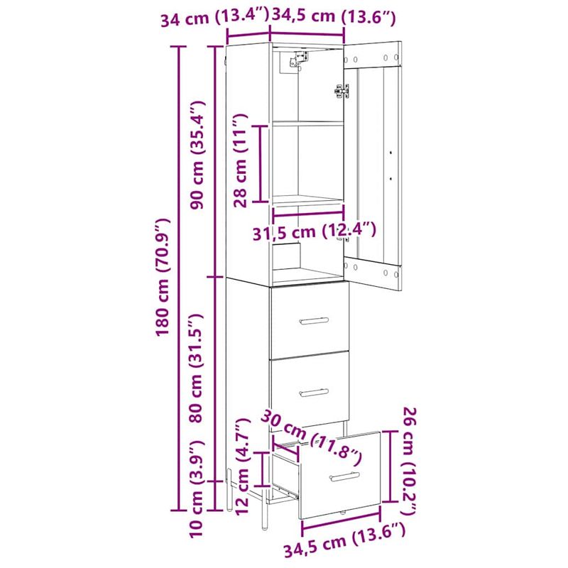 Casa si Gradina - Mobilier - Comode si corpuri - Corpuri bucatarie - Bufet cu sertar Lemn Vechi 34,5 x 34 x 180 cm Lemn compozit - Infinity.ro