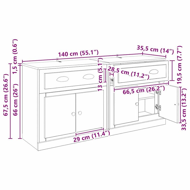 Casa si Gradina - Mobilier - Comode si corpuri - Comode - Bufeturi 2 pcs Stejar Negru 70 x 35,5 x 67,5 cm Lemn compozit - Infinity.ro