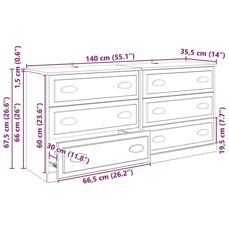 Casa si Gradina - Mobilier - Comode si corpuri - Comode - Bufeturi 2 pcs Lemn Vechi 70 x 35,5 x 67,5 cm Lemn compozit - Infinity.ro